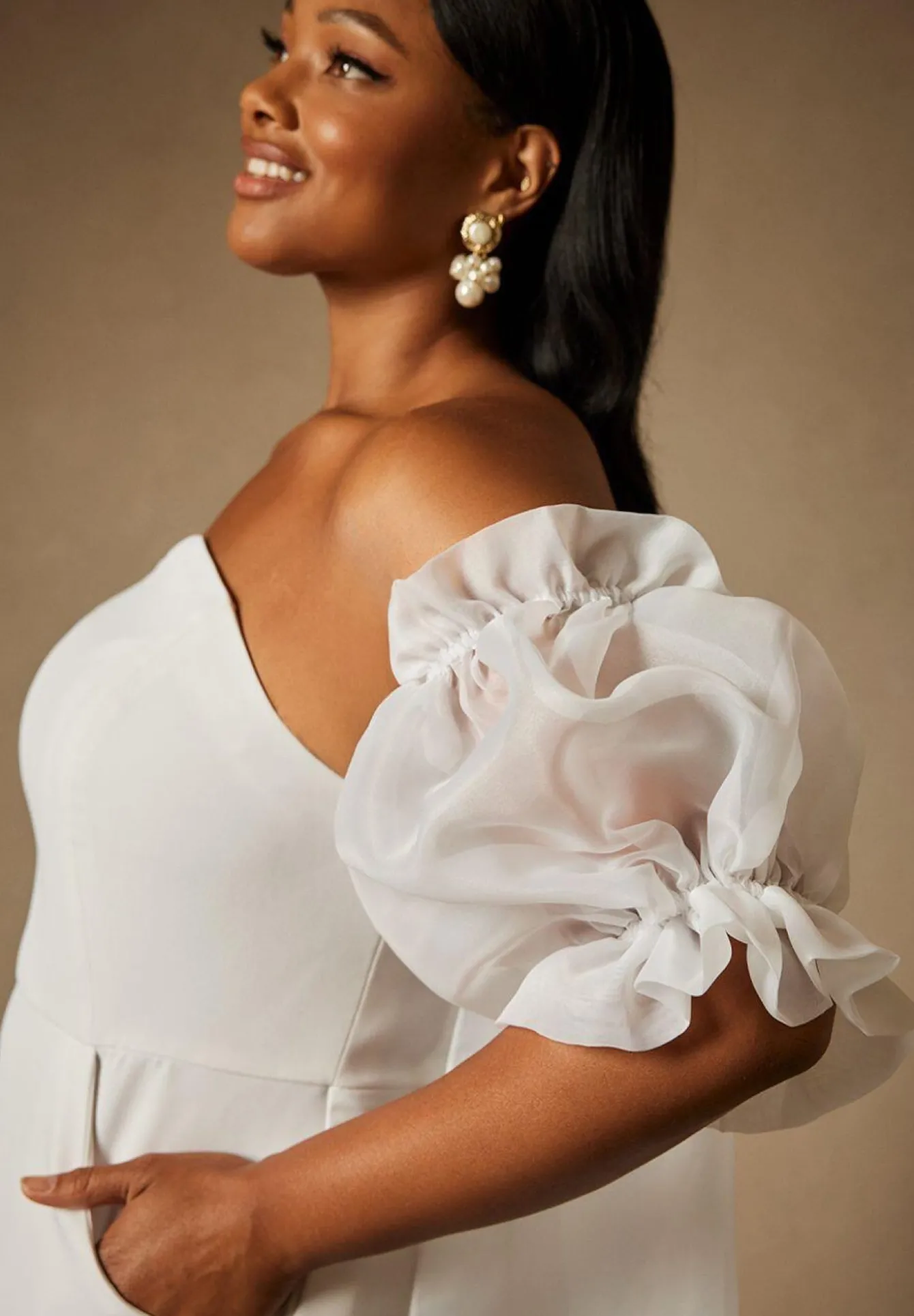 Bridal by ELOQUII Mini Dress With Puff Sleeve Cape