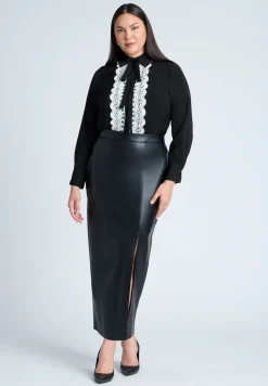 Collared Shirt With Lace-Trimmed Placket