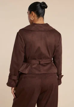 Cropped Faux Suede Trench Jacket