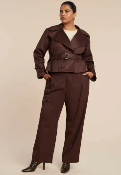 Cropped Faux Suede Trench Jacket