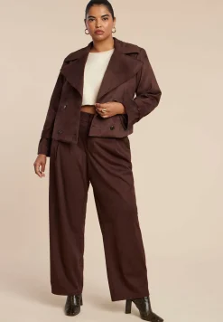 Cropped Faux Suede Trench Jacket