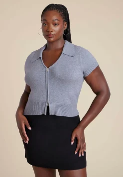 Cropped Zip Up Polo Sweater