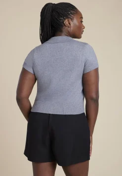 Cropped Zip Up Polo Sweater