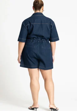 Denim Collared Wrap Romper