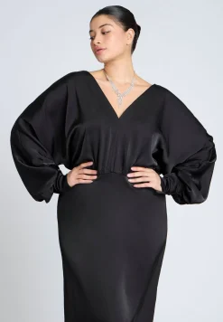 Dramatic Sleeve Satin Column Dress