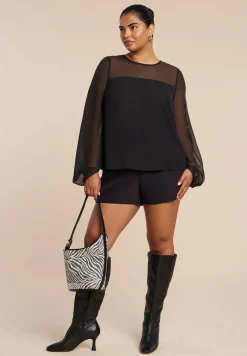 Draped Sheer Sleeve Blouse