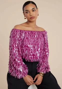 Fringe Sequin Off The Shoulder Top