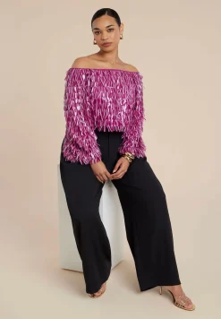 Fringe Sequin Off The Shoulder Top