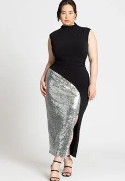 Funnel Neck Knit Dress With Sequin