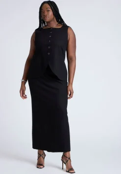 Linen Blend Column Skirt