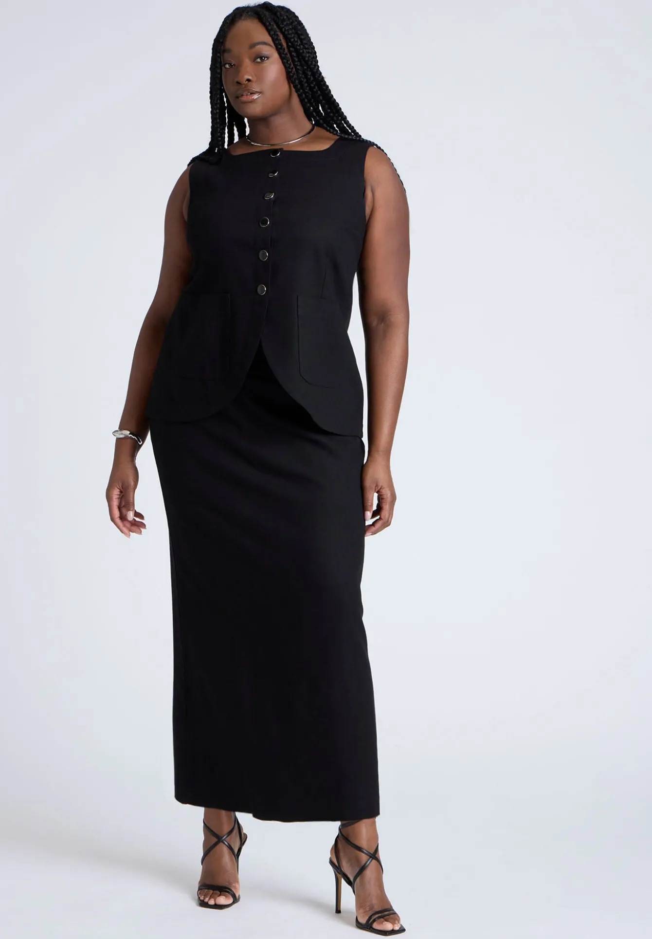 Linen Blend Column Skirt