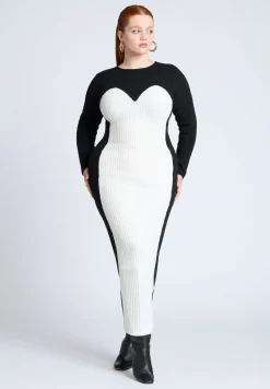 Maxi Sweater Dress With Colorblocked