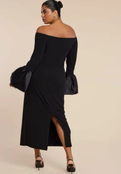 Off Shoulder Cuff Detail Maxi Dress