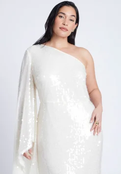 One Shoulder Dramatic Sleeve Sequin Dress