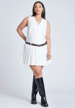 Pleated Mini Dress With Belt