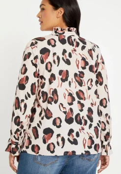 Printed Button Down Shirt with Ruffle Neck