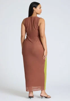 Printed Mesh Dress With Shirring