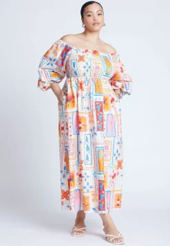 Printed Puff Sleeve Maxi Dress