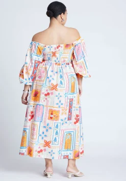 Printed Puff Sleeve Maxi Dress