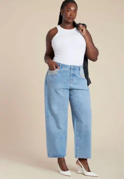 Relaxed Jean With Rhinestone Trim Pocket