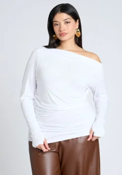 Ruched One Shoulder Tee With Thumbhole sleeve