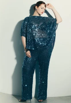 Sequin Open Mesh Straight Leg Pant
