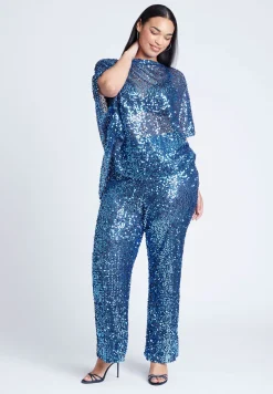 Sequin Open Mesh Straight Leg Pant