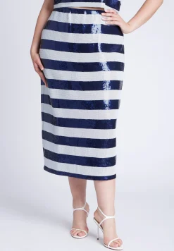 Sequin Striped Midi Skirt