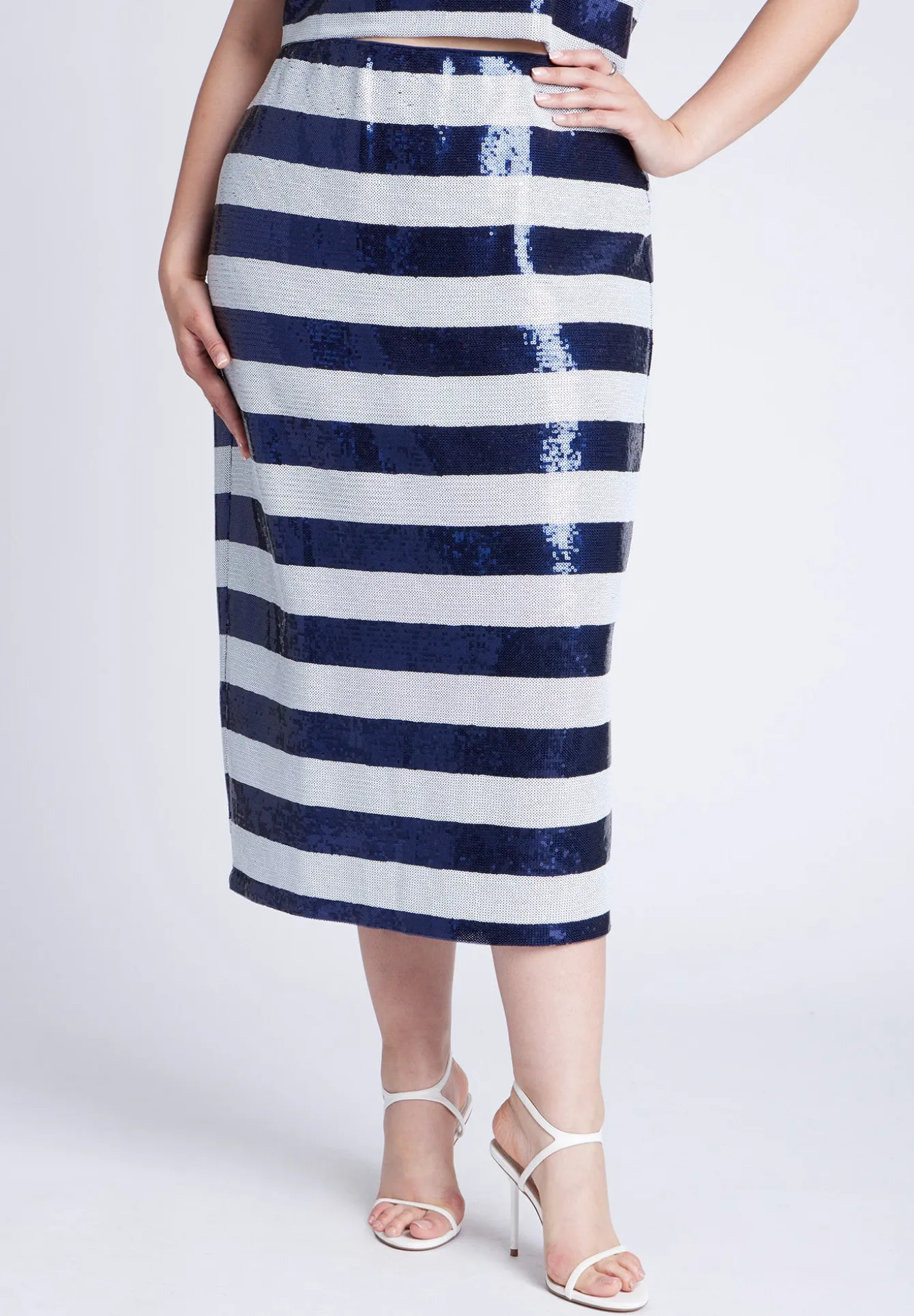 Sequin Striped Midi Skirt