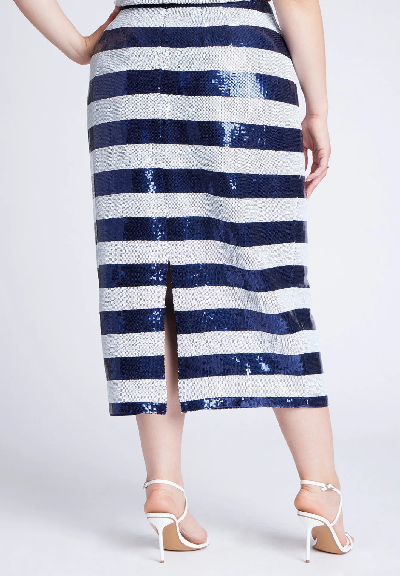 Sequin Striped Midi Skirt