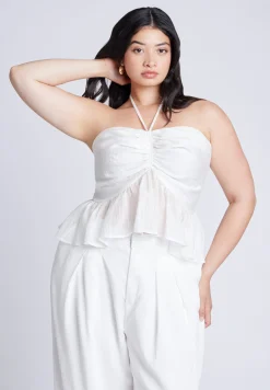 Shirred Halter Peplum Top