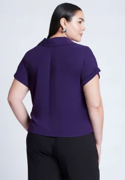 Short Sleeve Collared Top With Waist Tie