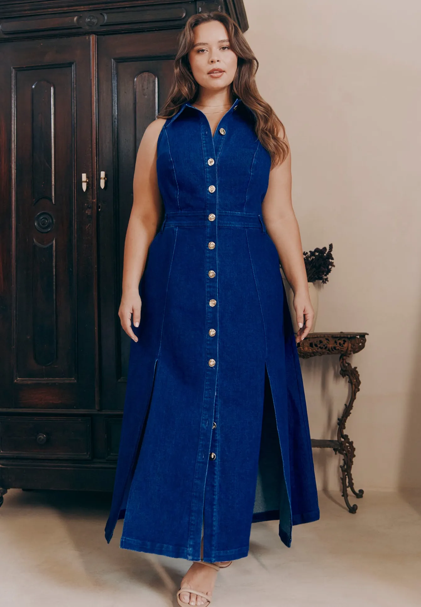 Sleeveless Denim Midi Dress