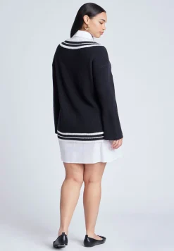 Striped Sweater Twofer Mini Shirt Dress