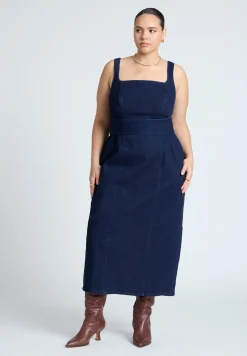Tie Detail Denim Midi Dress