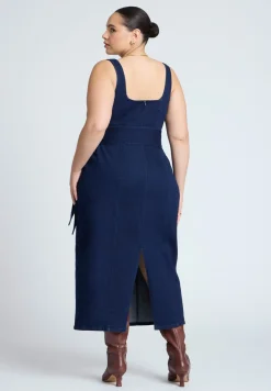 Tie Detail Denim Midi Dress