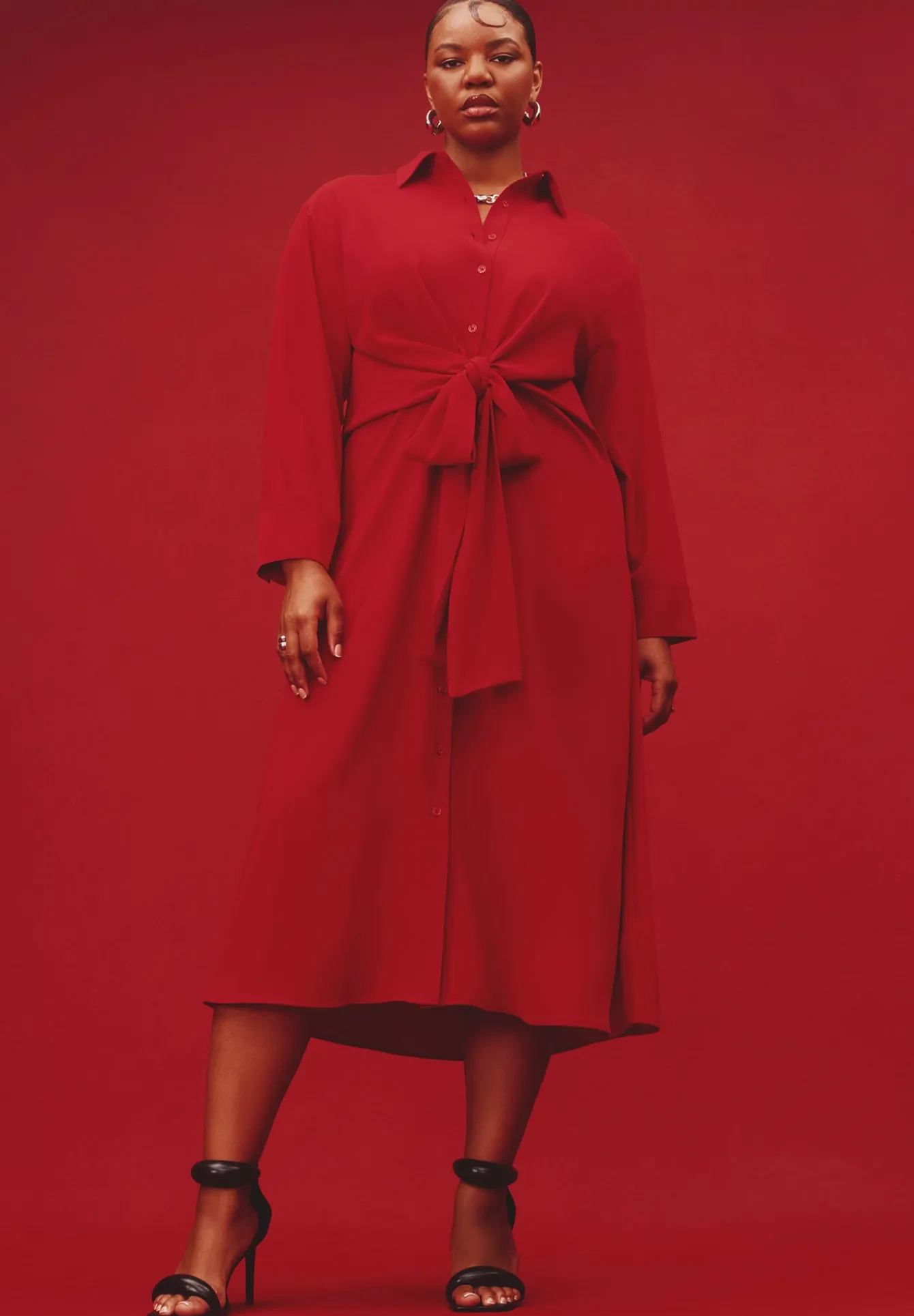 Tie Front Oversized Shirt Dress