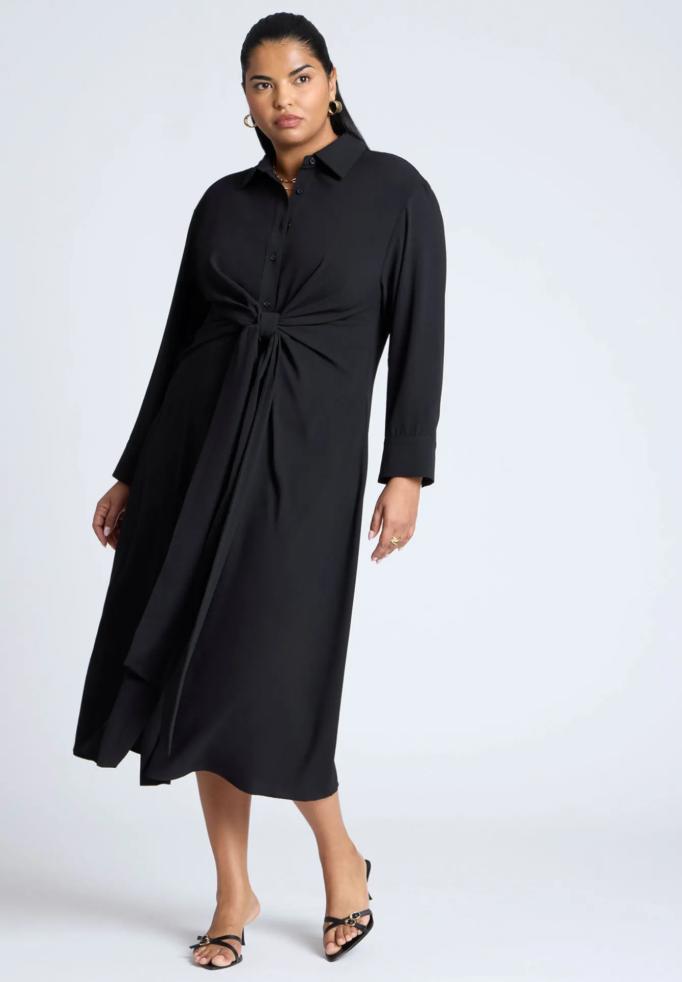 Tie Front Oversized Shirt Dress