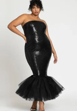 Tulle Flounce Sequin Column Dress
