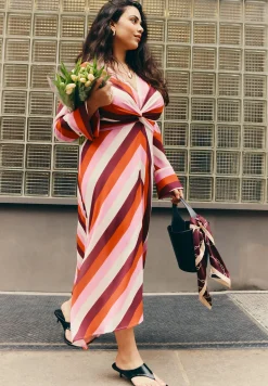 Twist Bodice Stripe Midi Dress