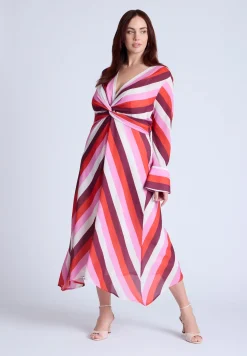 Twist Bodice Stripe Midi Dress