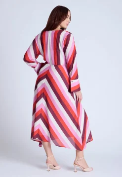 Twist Bodice Stripe Midi Dress