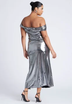 Twist Neck Lame Maxi Dress