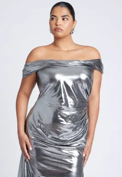 Twist Neck Lame Maxi Dress