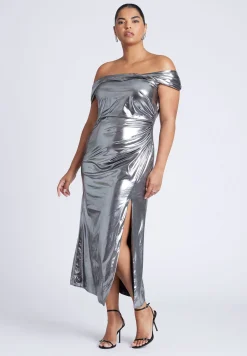 Twist Neck Lame Maxi Dress